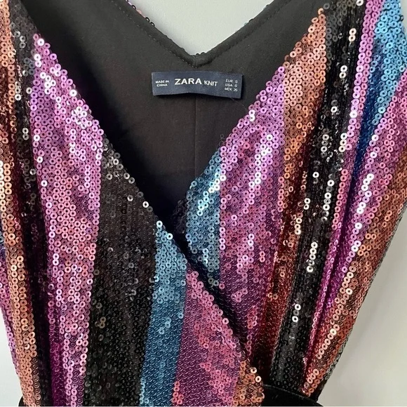 SOLD Zara Sequin Stripe Midi Wrap Dress, Sz Small - Picture 11 of 16
